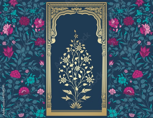 wedding card design, paisley floral pattern , India	
