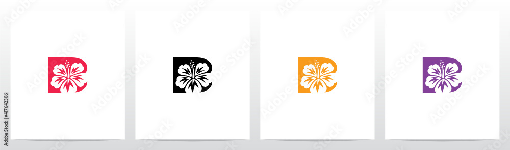 Hibiscus Flower On Letter Logo Design B
