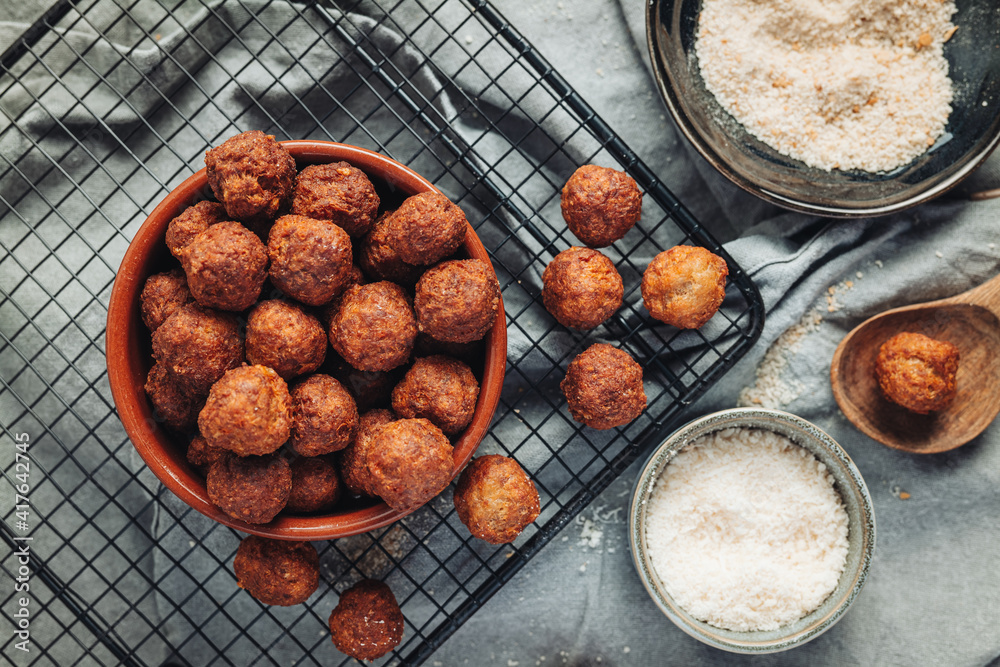 Fried home made italian traditional meatballs Fried home made italian traditional meatballs