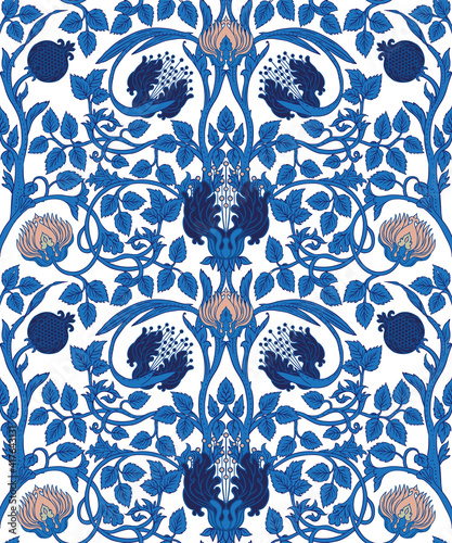 Floral vintage seamless pattern for retro wallpapers. Enchanted Vintage Flowers. Arts and Crafts movement inspired. Design for wrapping paper, wallpaper, fabrics and fashion clothes.