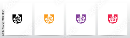 Hibiscus Flower On Letter Logo Design U