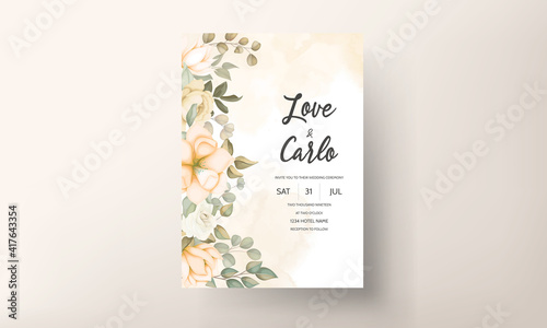Hand drawn floral wedding invitation card template