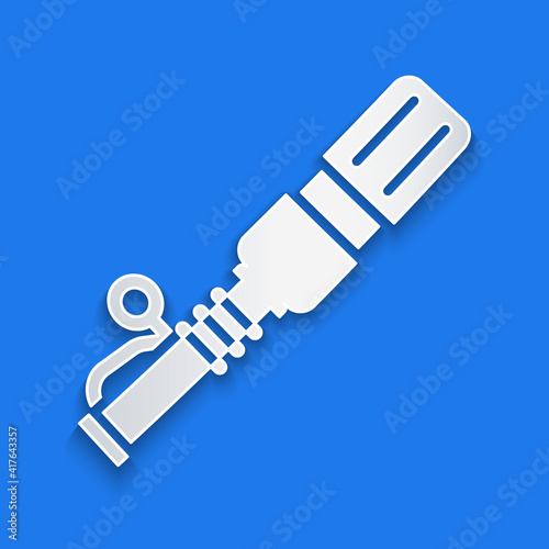 Paper cut RKG 3 anti-tank hand grenade icon isolated on blue background. Paper art style. Vector. photo