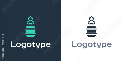 Logotype Camping gas stove icon isolated on white background. Portable gas burner. Hiking, camping equipment. Logo design template element. Vector.
