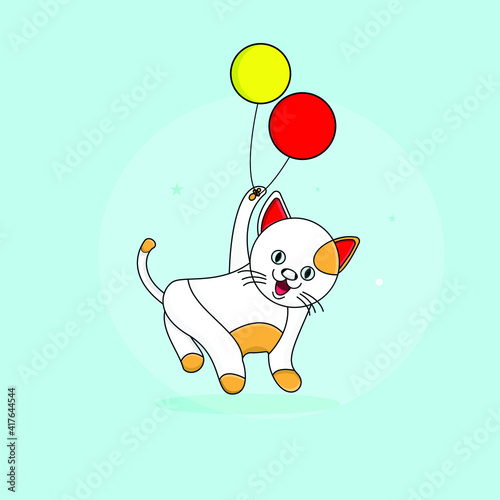 Ilustration vektor grapic of cute cat carrying balloons photo