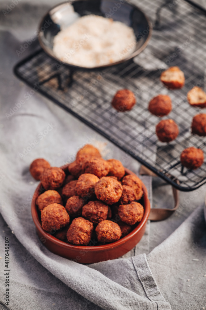 Fried home made italian traditional meatballs Fried home made italian traditional meatballs