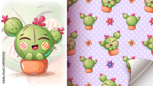 Cute cactus illustration - seamless pattern