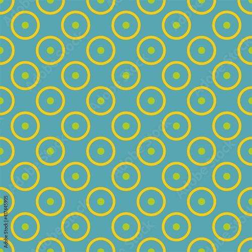 Seamless vector pattern with neon yellow polka dots on mint blue background