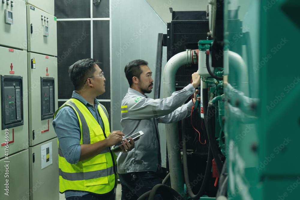 the technician preventive maintenance checking of generator of Industry the technician preventive maintenance checking of generator of Industry