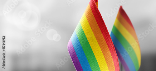 Small national flags of the lgbt on a light blurry background photo