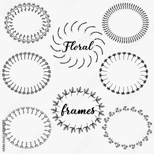 Vector hand drawn floral set of frames for design