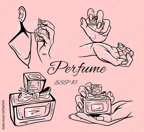 Set of perfume bottles vector illustration.