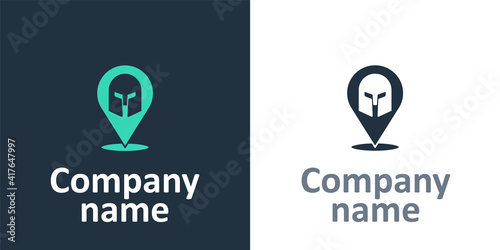 Logotype Greek helmet icon isolated on white background. Antiques helmet for head protection soldiers with a crest of feathers or horsehair. Logo design template element. Vector.