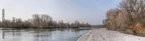Ticino river bends among white pebble shoals, Bereguardo