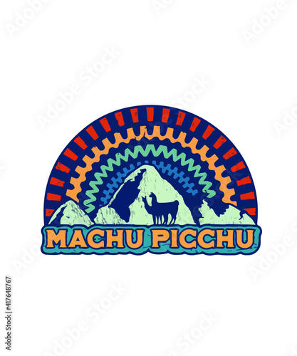 Peru Machu Picchu graphic design custom typography vector for t-shirt, banner, festival, mountain, company, hill, logo, tour fun, culture gifts, website, in a high resolution editable printable file.