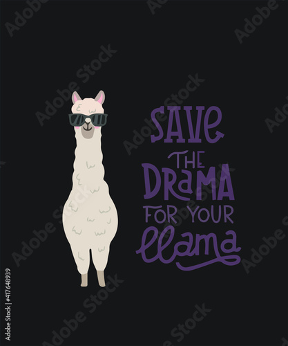 Peru llama glasses graphic design custom typography vector for t-shirt, banner, festival, animal, company, business, logo, fun, gifts, website, in a high resolution editable printable file.
