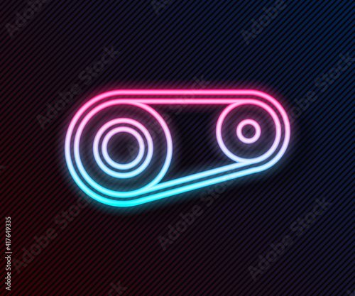 Glowing neon line Timing belt kit icon isolated on black background. Vector Illustration.