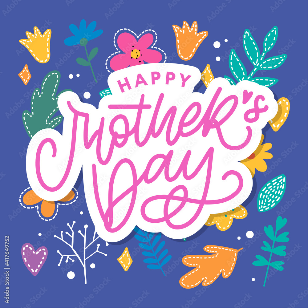 Elegant greeting card design with stylish text Mother s Day on colorful flowers decorated background.