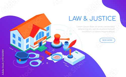 Law and justice - modern isometric web banner