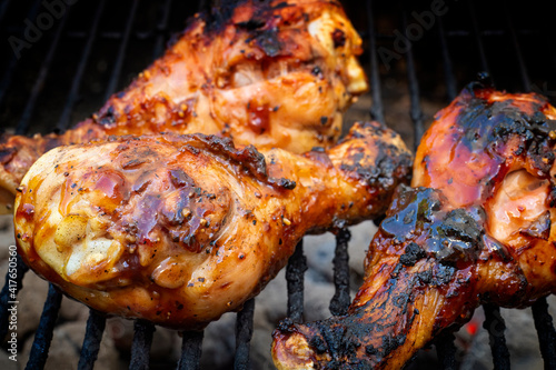 barbecue chicken on a charcoal gchef, meal, prepare, picnic, rill photo