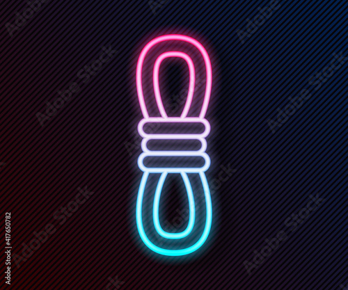 Glowing neon line Climber rope icon isolated on black background. Extreme sport. Sport equipment. Vector.