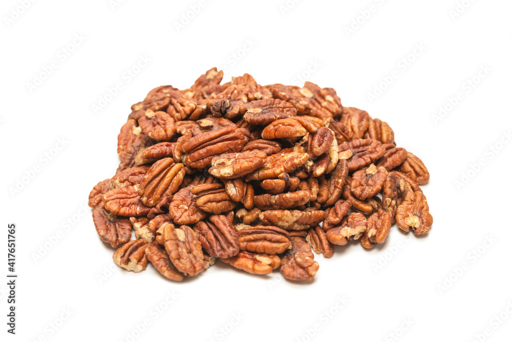 Pecan-nut isolated on white background. Top view. Pecan-nut isolated on white background. Top view.