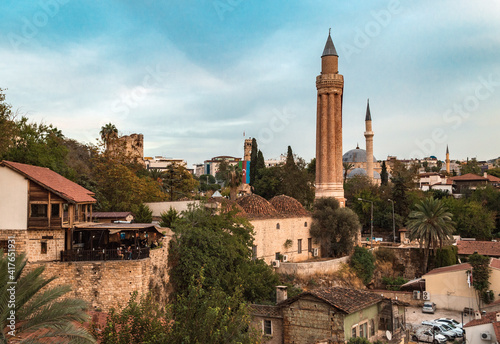 View of the old town of Kaleici in Antalya. Minarets and roofs.