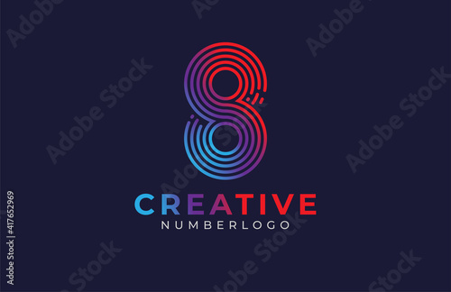 Abstract  Number 8 Logo, number 8 monogram line style, usable for  business,anniversary and tech logos, flat design logo template, vector illustration