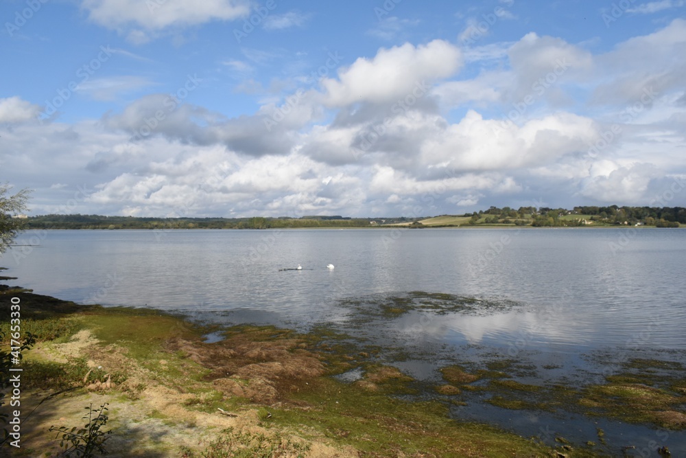 Scenic sunny views over Rutland Water; reservoir and nature reserve in the East Midlands, UK
