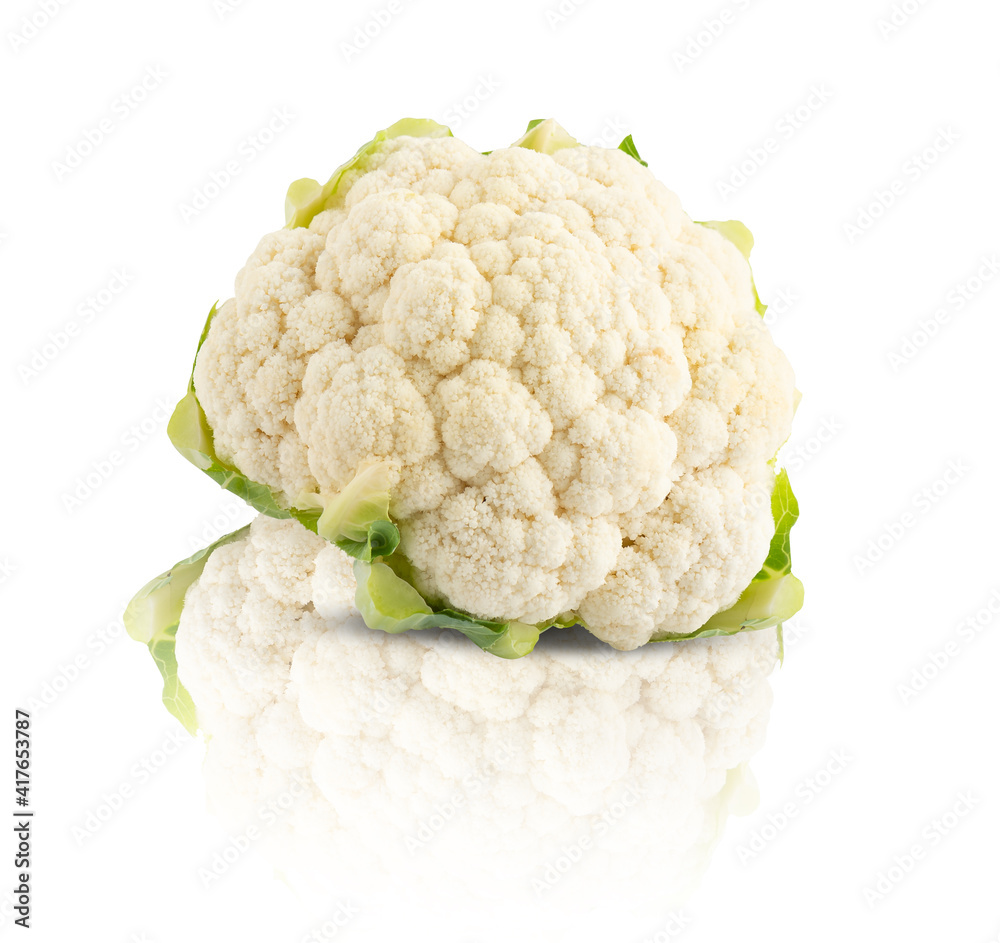 cauliflower isolated on white background shadow reflections clipping path cauliflower isolated on white background shadow reflections clipping path