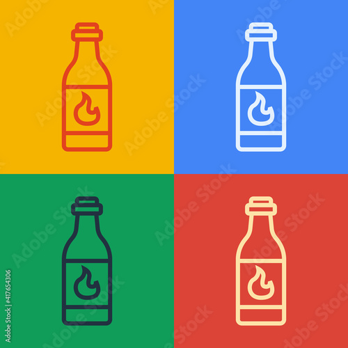 Pop art line Tabasco sauce icon isolated on color background. Chili cayenne spicy pepper sauce. Vector.