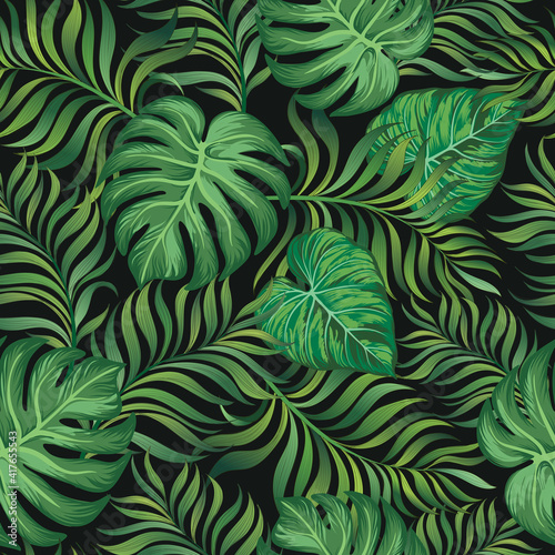 Tropical vector pattern with jungle leaves. Trendy summer print. Exotic seamless background.