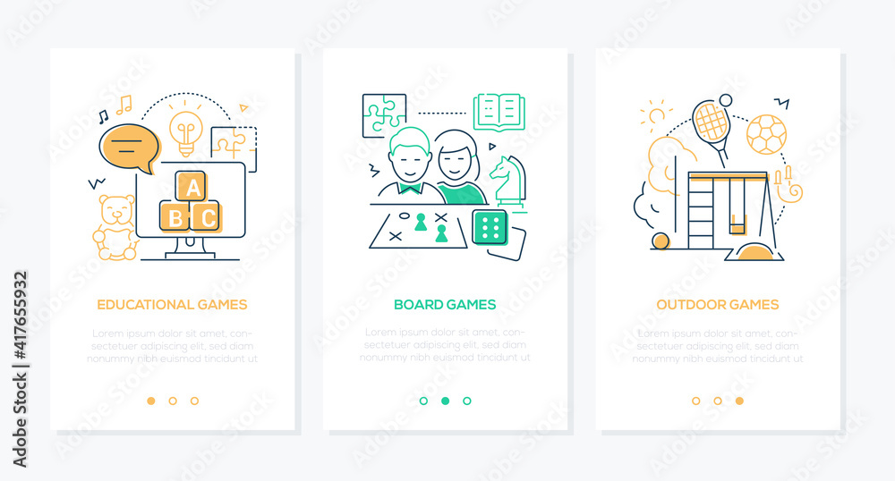 Activities for kids - line design style web banners Activities for kids - line design style web banners