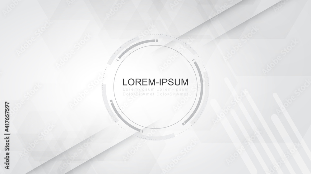 Obraz premium Grey white Abstract technology background with various technology elements Hi-tech communication concept innovation background Circle empty space for your text