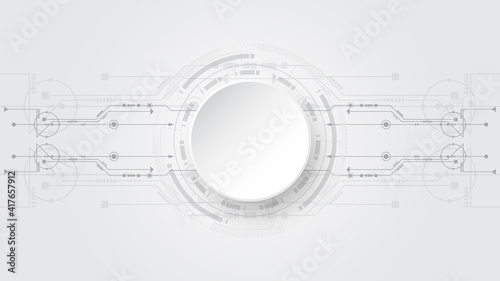  Grey white Abstract technology background with various technology elements Hi-tech communication concept innovation background Circle empty space for your text