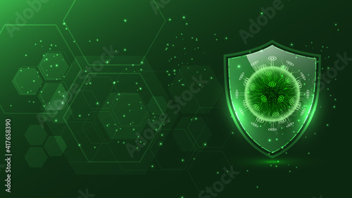 Protect shield with virus cell on background,vector illustration.