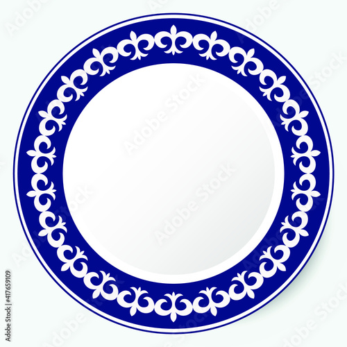 Round Frame, workpiece for your design. Ornamental elements and motifs of Kazakh, Kyrgyz, Uzbek, national Asian decor for plate, textile and print design. Circle frame. Vector. 