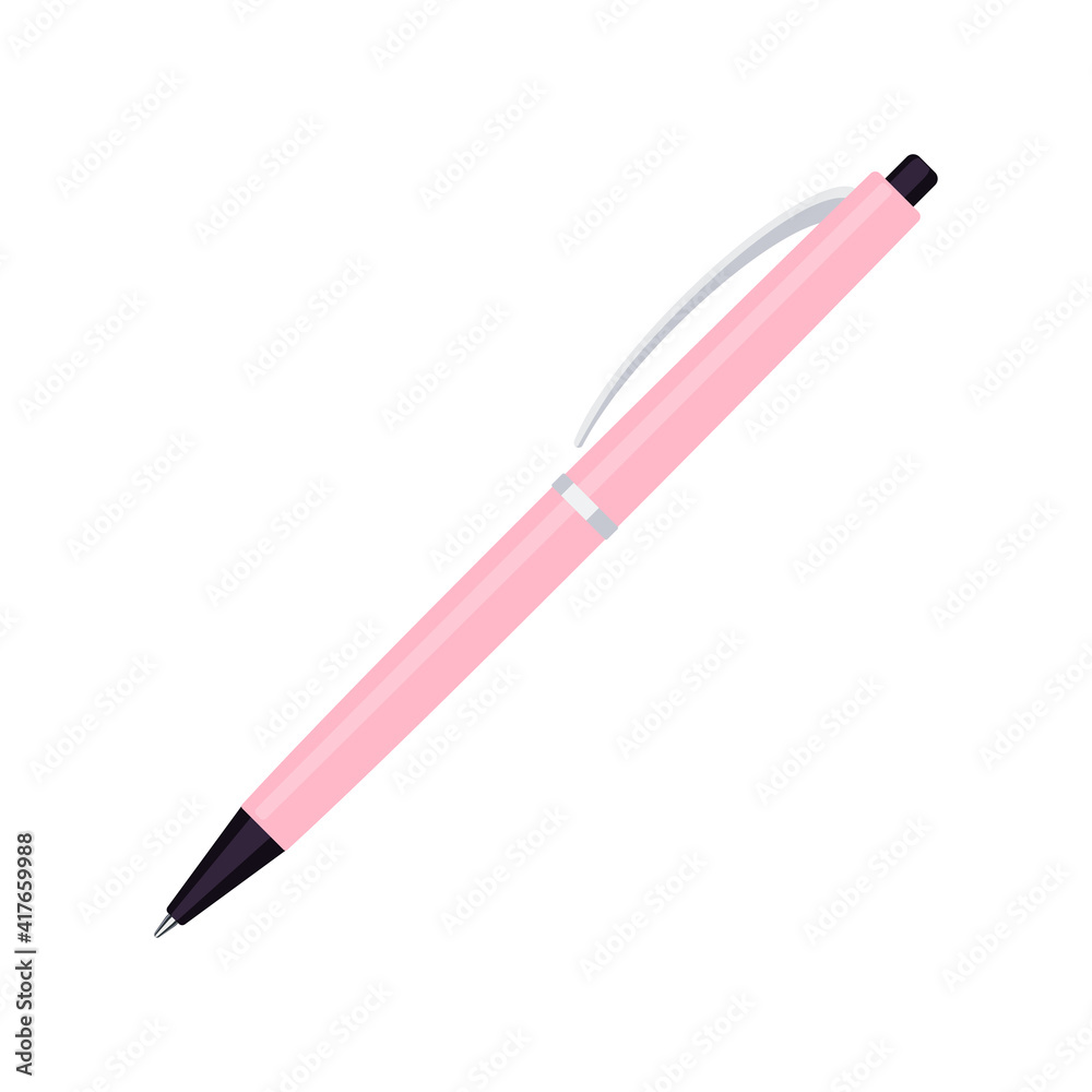 Automatic spring ballpoint pen in pink case. Vector illustration