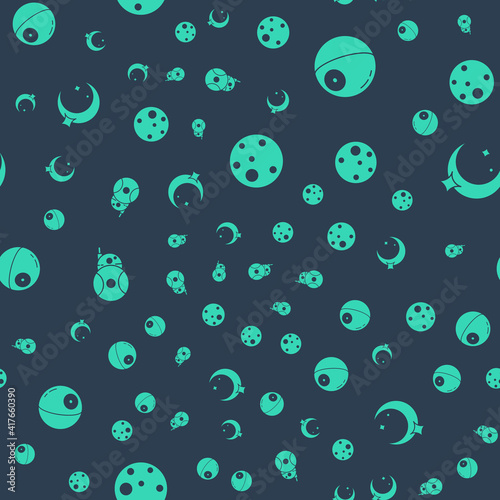 Set Planet Mars, Death star, Robot and Moon and stars on seamless pattern. Vector. photo