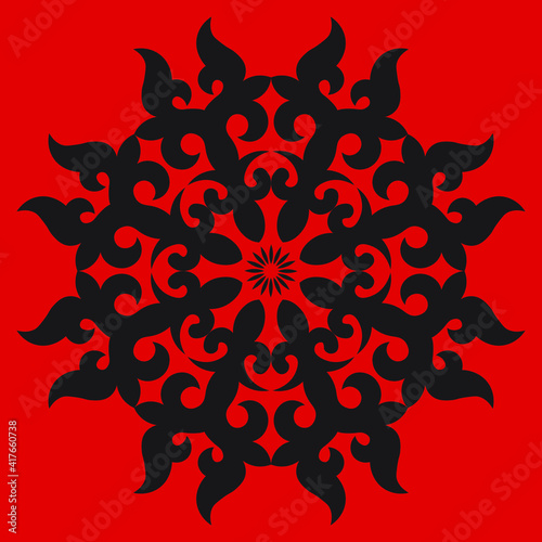 Decorative round pattern. Oriental vintage round motif. The ornament of nomadic style. Asian decor for pillow, textile,scarf, carpet, tile, and print design. Workpiece for your design.	
