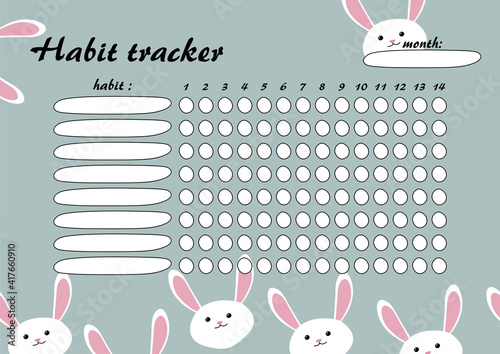 One-week habit tracker with cute bunnies on a blue background