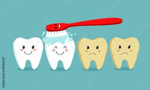 Vector brushing teeth flat illustration