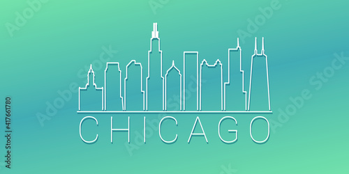 Chicago, IL, USA Skyline Linear Design. Flat City Illustration Minimal Clip Art. Background Gradient Travel Vector Icon.