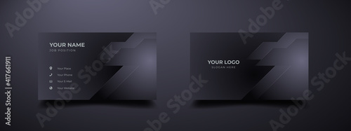 Futuristic business card design template. Modern shape with abstract silver. Luxury dark gradient background. Vector illustration ready to print.