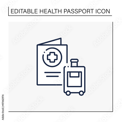 Health passport line icon. Necessary document about health status for travel. Vaccinated card.Surely put in suitcase.Covid19 concept. Isolated vector illustration.Editable stroke