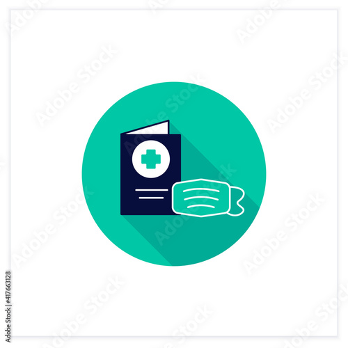 Health passport and mask flat icon. Protection against coronavirus. Mandatory travel attributes. Covid19 concept. Vector illustration