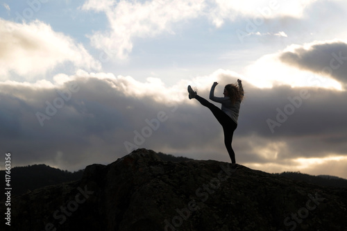 karate martial art practice in mountain outdoors