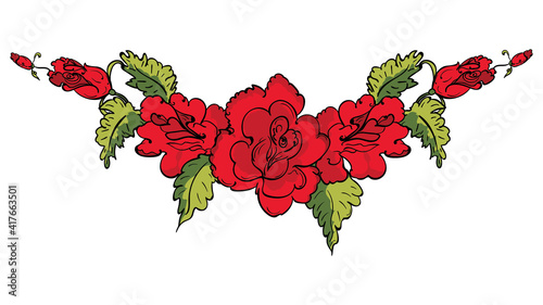 Retro red roses with leaves
