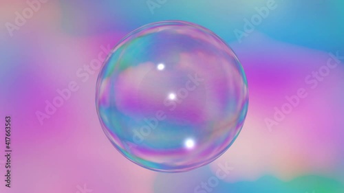 Abstract glass sphere suspended within a flowing spectrum vaporwave gradient, trendy colorful seamless 4K video loop in pastel neon colour