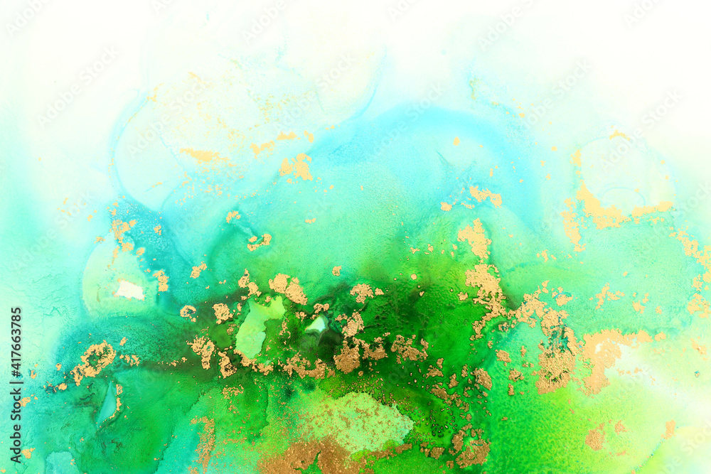 art photography of abstract fluid art painting with alcohol ink, ocean colors, green, turquoise, blue and gold art photography of abstract fluid art painting with alcohol ink, ocean colors, green, turquoise, blue and gold